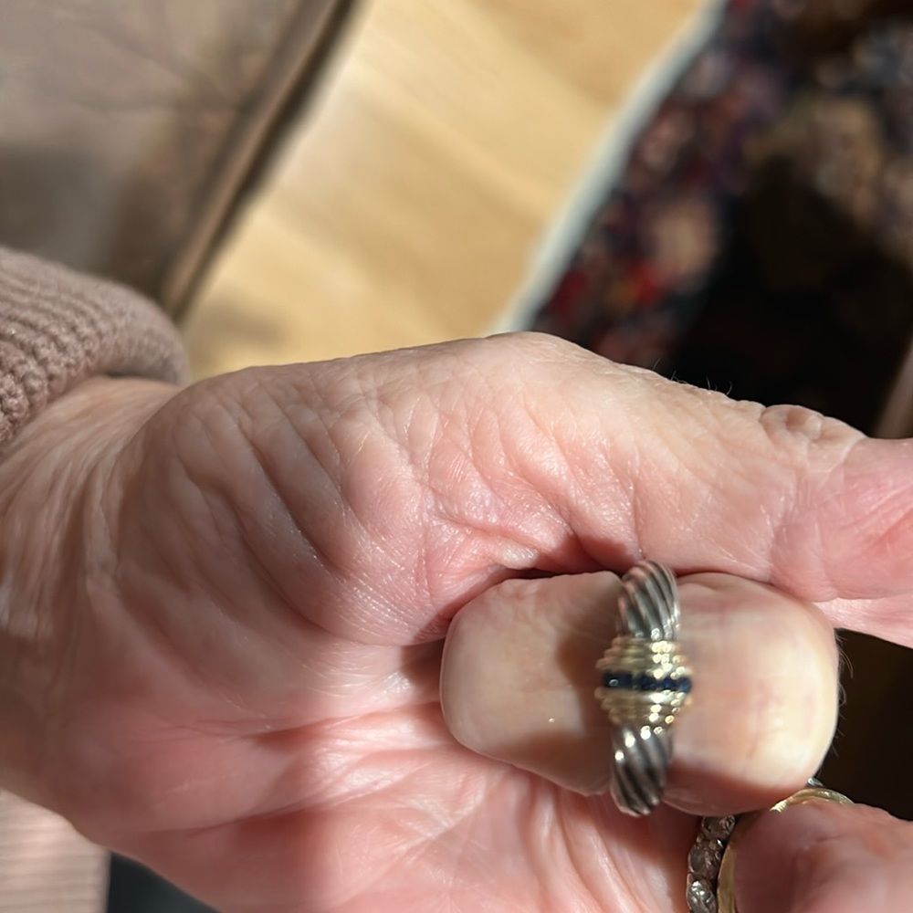 David Yurman silver ring with saphires